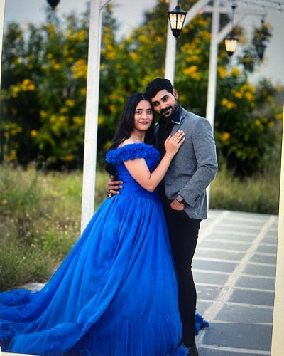 G237, Luxury Royal Blue Puffy Cloud Trail Ball Gown, Size: All, Color: All