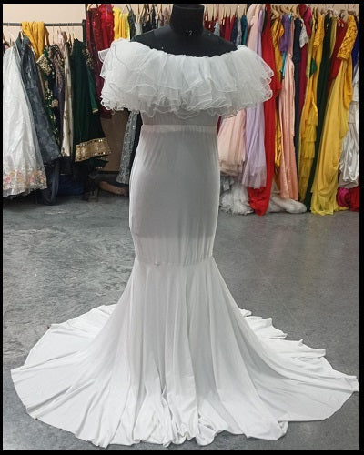 W2007, White Maternity Shoot Baby Shower Trail Gown, Size: All, Color: All