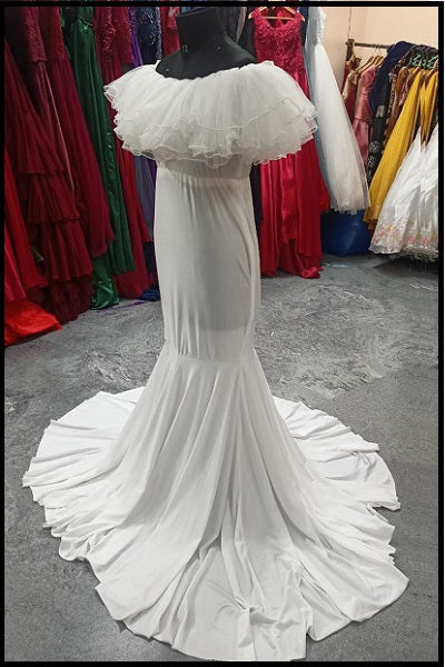 W2007, White Maternity Shoot Baby Shower Trail Gown, Size: All, Color: All