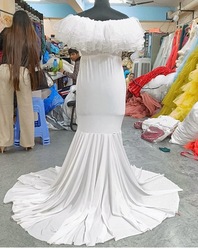 W2007, White Maternity Shoot Baby Shower Trail Gown, Size: All, Color: All