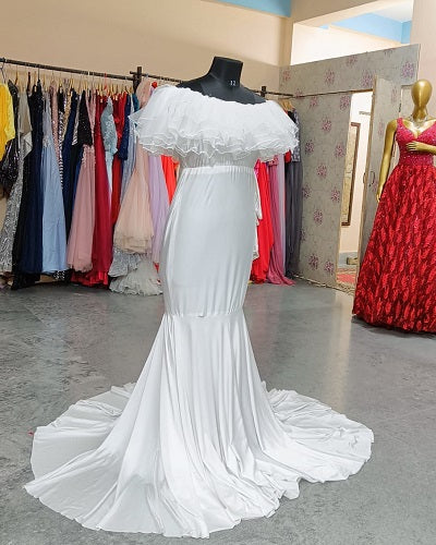 W2007, White Maternity Shoot Baby Shower Trail Gown, Size: All, Color: All