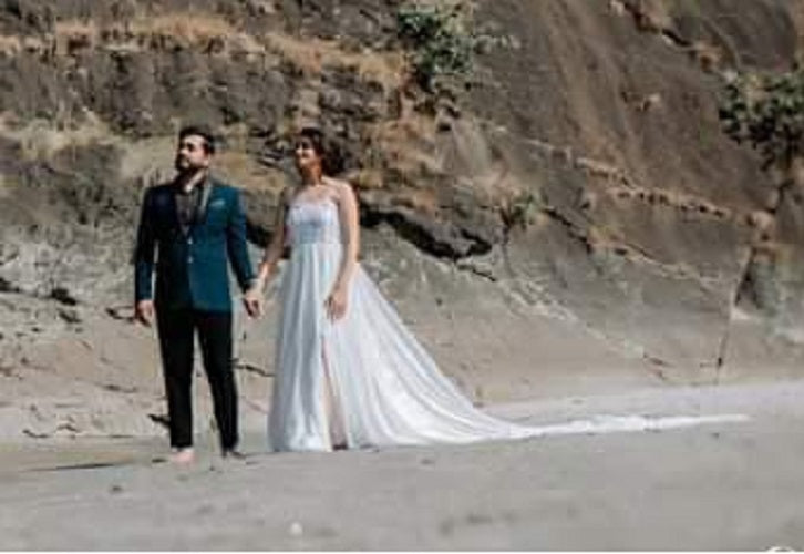 W224, White Tube Lace Top Georgette Long Trail Prewedding Shoot Gown, Size: All, Color: All