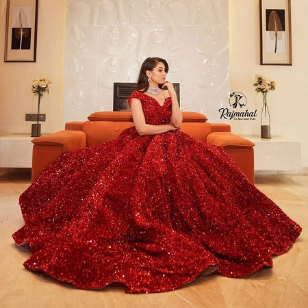 G337, Red Luxury Sequence Quinceanera Ball gown, Size (XS-30 to L-38)
