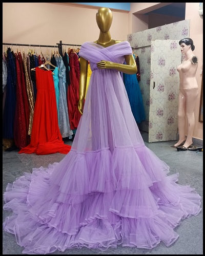 G77, Lavender Frilled Maternity Shoot Trail Gown, Size: All, Color: All