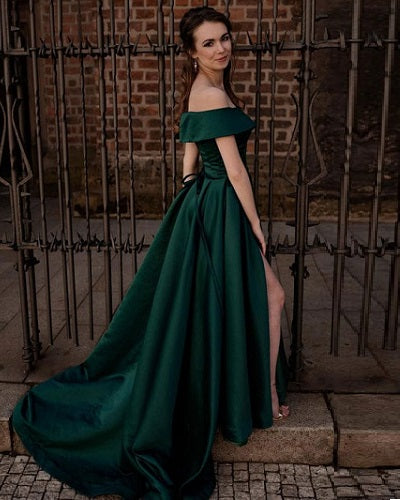 G900, Green Satin Slit Cut Pre Wedding Shoot Long Trail Gown, Size: All, Color: All