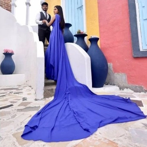 G275, Blue One Shoulder Prewedding Flair Gown, Size: All, Color: All