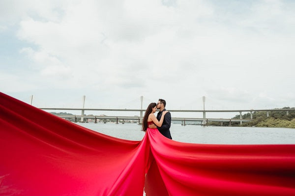 G475, Wine One Shoulder Prewedding Long Trail Gown Size: All, Color: All