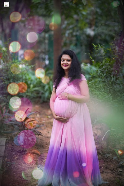 G322, Pink Multi Shade Maternity Shoot Gown, Size: All, Color: All