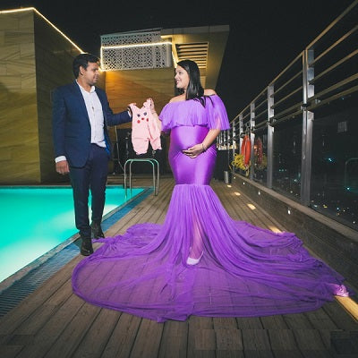 G708, Purple Maternity Shoot Baby Shower Trail Gown, Size: All, Color: All