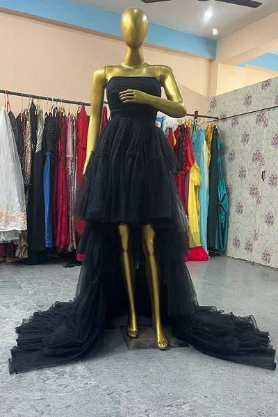 G1040, Black Front Short Long Back Trail Gown Size: All, Color: All