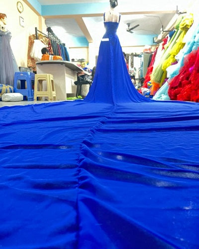 G324, Royal Blue Tube Top Slit Cut Prewedding Long Trail Gown, Size: All, Color: All