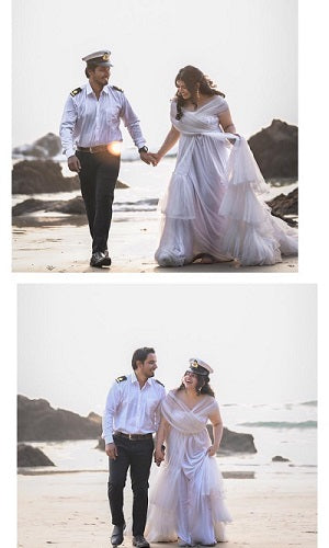 W55, White Ruffled Pre Wedding Shoot Gown, Size: All, Color: All