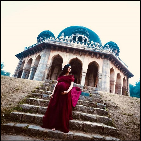 G422, Dark Wine Maternity Shoot Gown, Size: All, Color: All