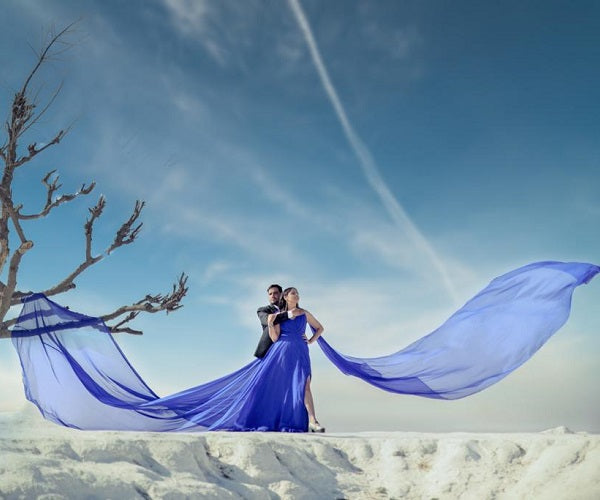 G338, Royal Blue Slit Cut Long Trail Prewedding Shoot Gown Size: All, Color: All