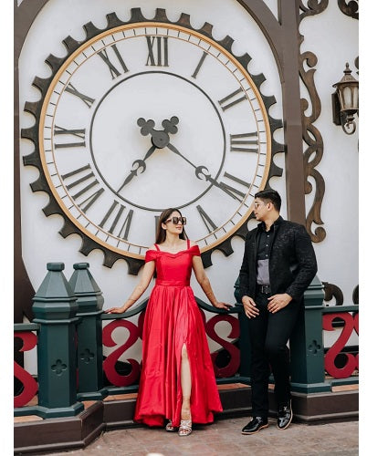 G901, Wine Satin Slit Cut Pre Wedding Shoot Long Trail Gown, Size: All, Color: All