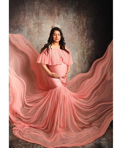 G508 , Peach Maternity Shoot Baby Shower Trail Gown, Size: All, Color: All