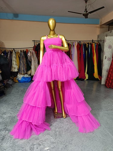 G940, Hot Pink Ruffle Long Trail Ball Gown Size: All, Color: All