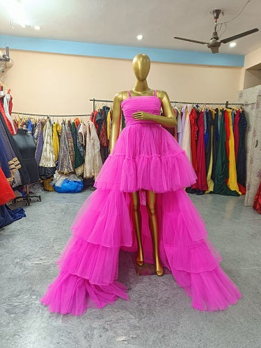 G940, Hot Pink Ruffle Long Trail Ball Gown Size: All, Color: All