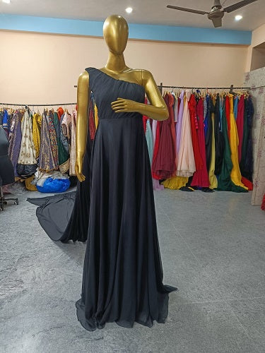 G975, Black One Shoulder Maternity Long Trail Gown, Size: All, Color: All