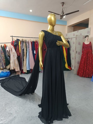 G975, Black One Shoulder Maternity Long Trail Gown, Size: All, Color: All
