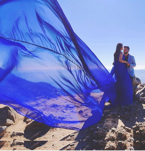 G338, Royal Blue Slit Cut Long Trail Prewedding Shoot Gown Size: All, Color: All
