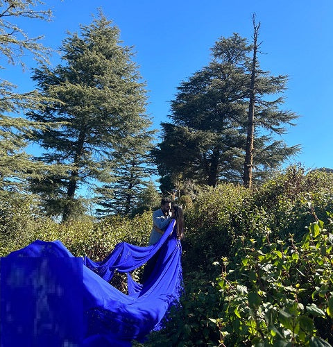 G338, Royal Blue Slit Cut Long Trail Prewedding Shoot Gown Size: All, Color: All