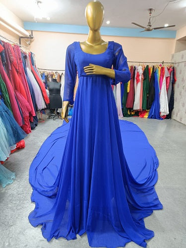G500, Royal Blue Round Neck Prewedding Long Trail Gown, Size: All, Color: All