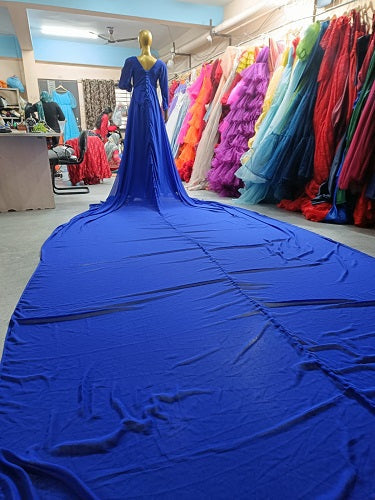 G500, Royal Blue Round Neck Prewedding Long Trail Gown, Size: All, Color: All