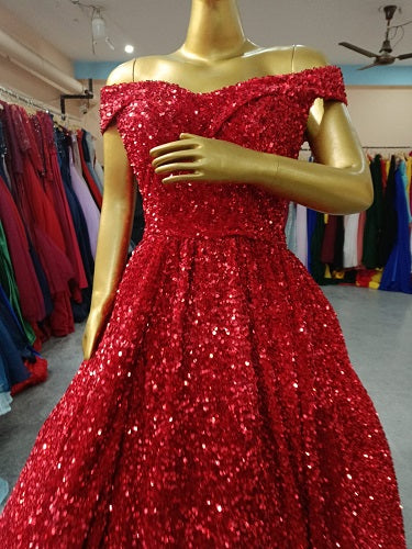 G337, Red Luxury Sequence Quinceanera Ball gown, Size (XS-30 to L-38)