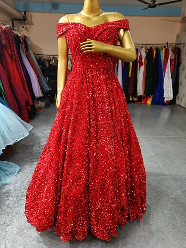 G337, Red Luxury Sequence Quinceanera Ball gown, Size (XS-30 to L-38)