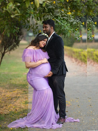 G708, Purple Maternity Shoot Baby Shower Trail Gown, Size: All, Color: All