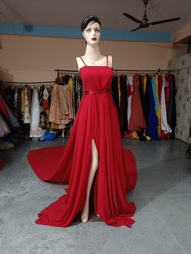 G186, Red Prewedding Shoot Infinity Long Trail Gown Size: All, Color: All