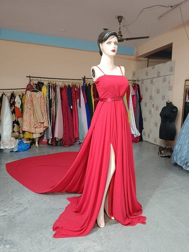 G186, Red Prewedding Shoot Infinity Long Trail Gown Size: All, Color: All