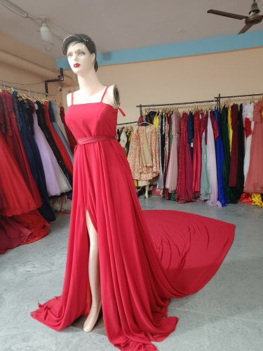 G186, Red Prewedding Shoot Infinity Long Trail Gown Size: All, Color: All