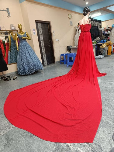 G186, Red Prewedding Shoot Infinity Long Trail Gown Size: All, Color: All