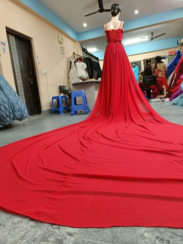G186, Red Prewedding Shoot Infinity Long Trail Gown Size: All, Color: All