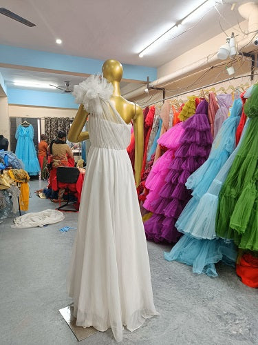 G719 , White Maternity One Shoulder Gown, Size: All, Color: All