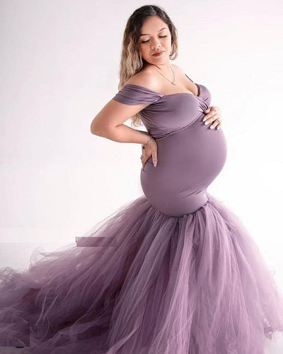 G831, Lilac Fish Cut Maternity Shoot Trail Gown, Size: All, Color: All