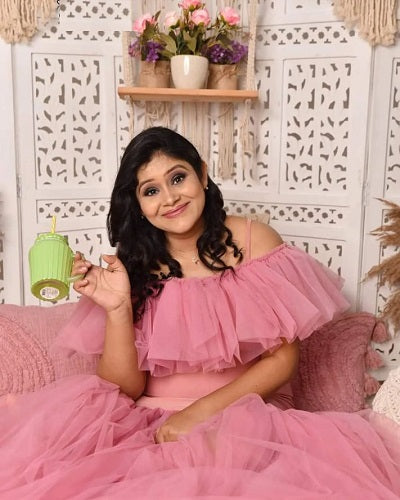 G508 , Peach Maternity Shoot Baby Shower Trail Gown, Size: All, Color: All