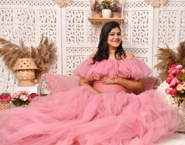 G508 , Peach Maternity Shoot Baby Shower Trail Gown, Size: All, Color: All