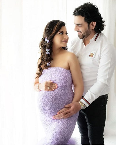 G1055, Lilac Body Fit Ruffled Maternity Shoot Trail Gown, Size: All, Color: All