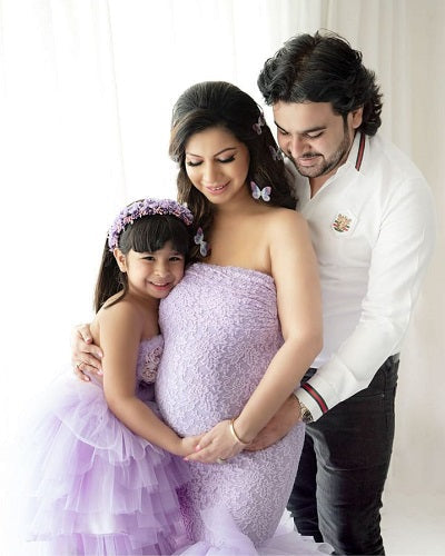 G1055, Lilac Body Fit Ruffled Maternity Shoot Trail Gown, Size: All, Color: All