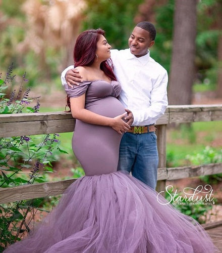 G831, Lilac Fish Cut Maternity Shoot Trail Gown, Size: All, Color: All