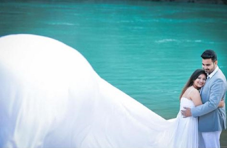W224, White Tube Lace Top Georgette Long Trail Prewedding Shoot Gown, Size: All, Color: All