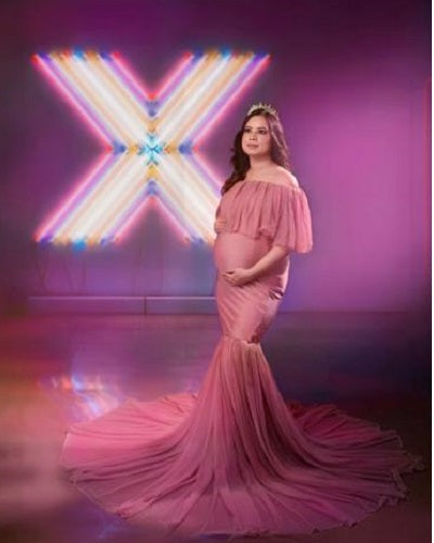 G508 , Peach Maternity Shoot Baby Shower Trail Gown, Size: All, Color: All