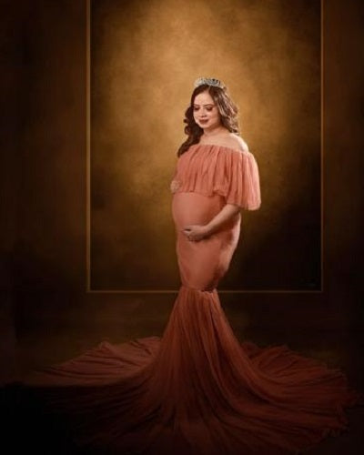 G508 , Peach Maternity Shoot Baby Shower Trail Gown, Size: All, Color: All