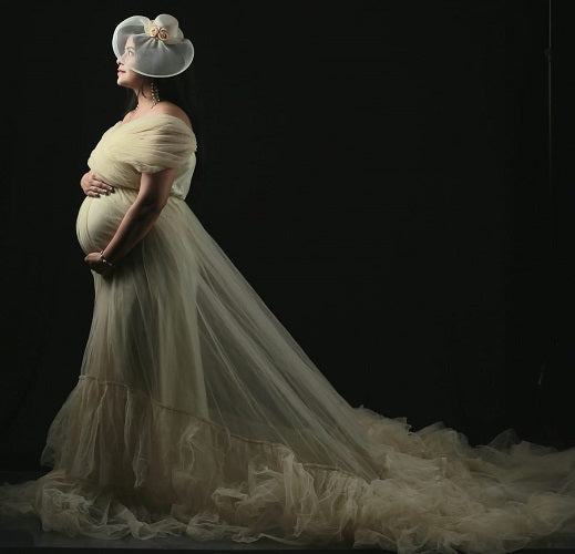 G55, Tea Green Ruffled Maternity Shoot Gown, Size: All, Color: All