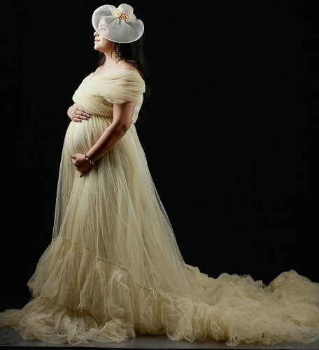 G55, Tea Green Ruffled Maternity Shoot Gown, Size: All, Color: All