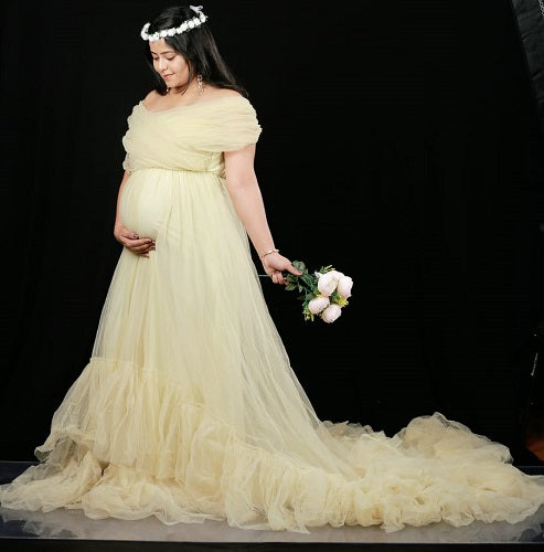 G55, Tea Green Ruffled Maternity Shoot Gown, Size: All, Color: All