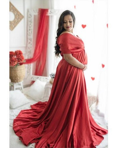 G945,Wine Satin Maternity Shoot Trail Gown, Size: All, Color: All